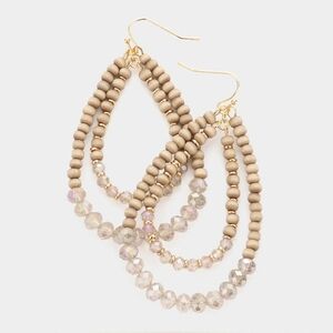 Boho Chic Double Teardrop Dangle Statement Earrings with Faceted Beads